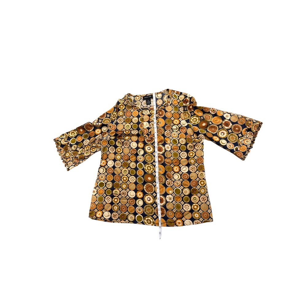 Focus 2000 Womens Retro Geometric Floral Circle Print Ruffle Blouse Navy Size 12